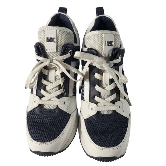 Michael Kors Wedge Sneakers Navy White Leather Accents Size 5.5 - Picture 6 of 10